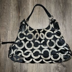 🔥🌟Coach  Maggie Mia Black & Gray Signature Op Art Hobo Shoulder Bag